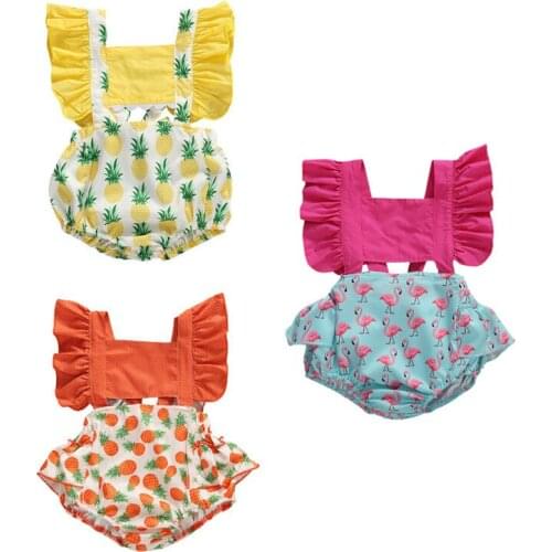 0-24M Infant Newborn Baby Girls Boys Rompers Fruit Animal Print Ruffles Short Sleeve Cute Jumpsuits Clothes 3 Colors
