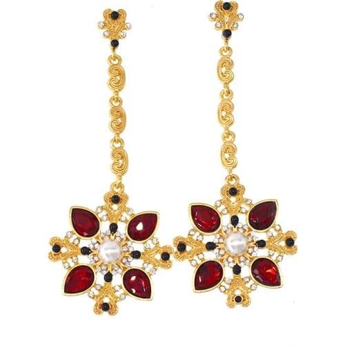 Baroque Retro Vintage Exaggerated Crystals Flowers Long Earrings Fashion Bride Drop Earrings square Jewelry Club Eardrop