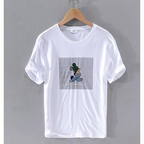 2020 Summer short-sleeved linen t-shirt men retro fashion t shirt for men casual comfortable t shirts male cartoon o-neck tshirt
