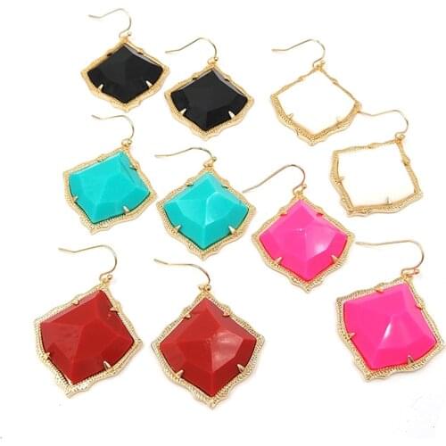 Hot Selling Kite Shape Solid Color Resin Stone Inaly Drop Earrings Women Jewelry Abalone Inaly Cooper Dangle Earrings