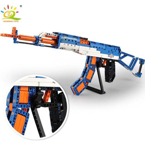 HUIQIBAO 583Pcs Military Weapon AK47 Gun Building Blocks City Technical Gun Rifle Shooting Toys Foam Bullet Bricks Children Gift