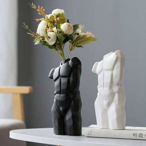 Artificial Flower,Vase,Home Room Decor,Table Decoration,Ceramic Whiteware Ornaments,Men Sculpt Figurines,Europe Modern Style