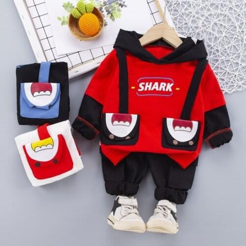 Baby boy suit spring autumn new cartoon shark print sweater suit baby boy hooded sweatshirt sports suit baby clothes boy suit