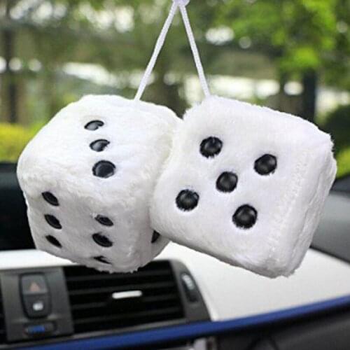 Colorful Plush Dice Car Pendant Craps JDM Automobiles Rear View Mirror Charms Hanging Suspension Ornaments Desk Home Decoration