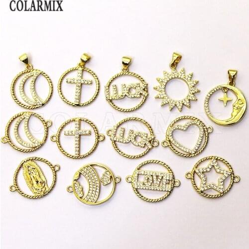 10 Pcs Round pendant Mix shape zircon pendant accessories for necklace making Jewelry chain Fashion eyes jewelry pendant 7225