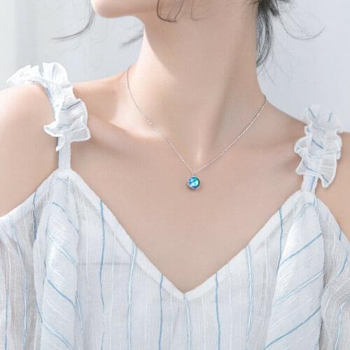 Hot New Fashion Unique Blue Dream Island Aurora Round Blue Crystal Pendant Necklace Jewelry Gift