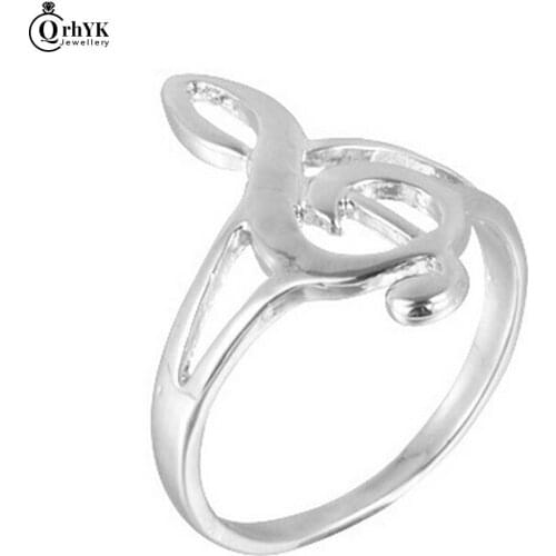 Fashion Latest cartoon surrounding sound fashion non-mainstream music notation retro note ring Treble Clef Ring Silver Color 1PC