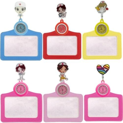 Cartoon Nurse Doctor Retractable Pocket Watches medical hospital women men Colourful Badge Reel Card Exhibition Holder Love Gift