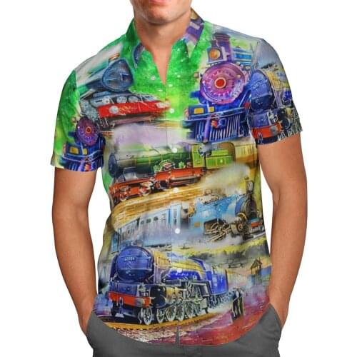 Color Train 3D Beach Hawaiian 2021 Summer Men Shirt Short Sleeve Shirt Streetwear Oversized 5XL Camisa Social Chemise Homme-100