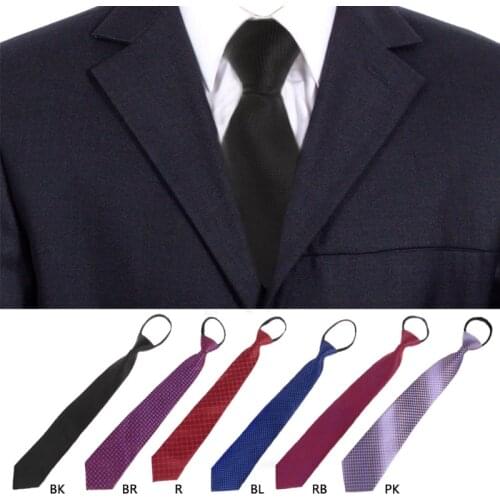 Mens Pre-tied Adjustable Zipper Tie Necktie Plaid Dot Business Formal Wedding