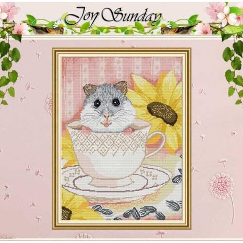 Mouse In The Cup Animals Counted 11CT 14CT Cross Stitch Sets DIY Chinese Cross-stitch Kits Embroidery Needlework Home Decor