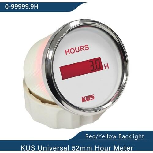 New KUS 52mm Digital Hour Meter 9-32VDC LCD Hourmeter Waterproof Time Gauge for Auto Boat With Red/Yellow Available Backlight