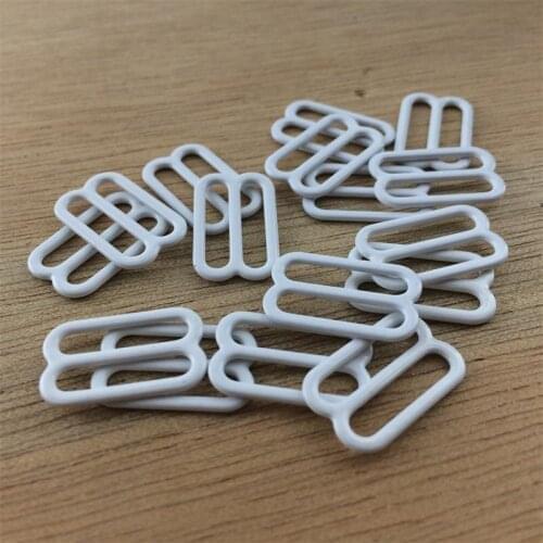 Wholesale 500pcs white Metal iron+plastic Bra underwear strap Adjustment buckle Slides 8 Figure Sewing Lingerie15mm Accessories