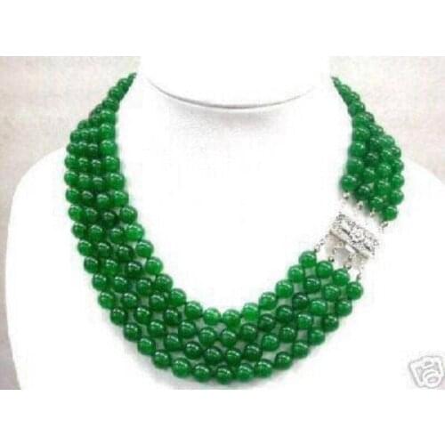 Wholesale Stunning pretty 4 rows 16-18" greenNatural jade round beads necklace