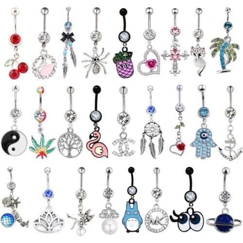 6PCS Classic Navel Piercing Bohemian 14G Dream Catcher Belly Button Rings Body Piercing Jewelry Fashion Women Pendant Jewelry