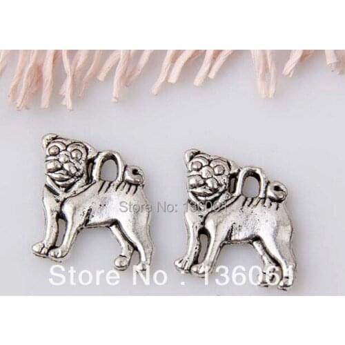 Pug Dog Charms Pendants Alloy Jewelry Making Findings Fashion Vintage Silver For Bracelet Necklace Women Dress Brand 100pcs Z725