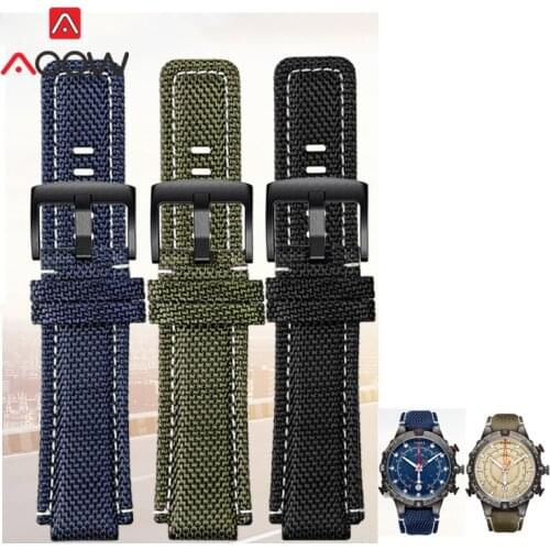 Durable Nylon Strap Genuine Leather Lining Men Sport Replacement Bracelet Watch Band Tools for TIMEX TW2T76500 TW2T76300 6400