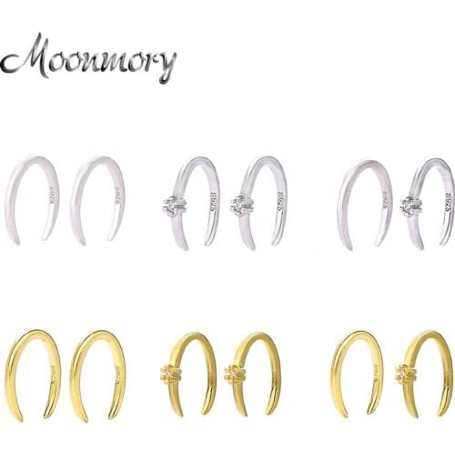 Moonmory Simple Luxury 925 Sterling Silver Horseshoe Hoop Earring For Women Gold Crystal Hoop Earring For Women 6 Colors