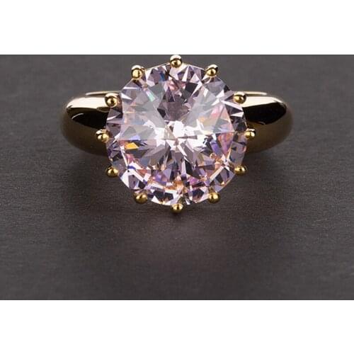 Luxury 100% 925 Sterling Silver Ring Gold Color 12x12MM Round 12ct Pink White Yellow Sapphire Wedding Rings for Women