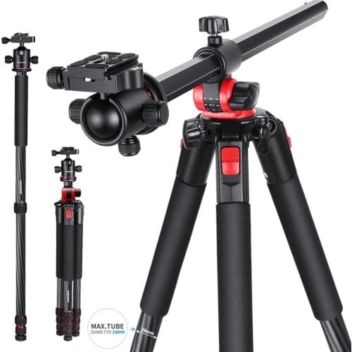 Neewer Camera Tripod Monopod Carbon Fiber Rotatable Center Column Portable 360 Degree Ball Head for Camcorder/DSLR Stand