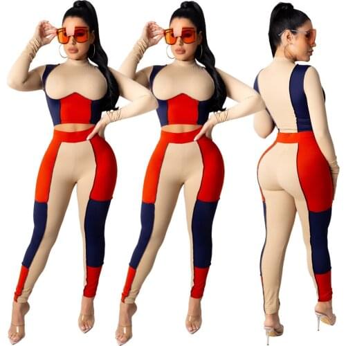 Assorted Colors Casual Long-sleeved Stitching Sports Home Two-piece Set Joggers Wholesale Clothing Trendy Clothes for Women