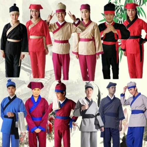 Adult Chinese Traditional Hanfu Costume Ancient Hotel Restaurant Waiter Clothing Men Tang Dynasty Outfit Stage Performance Cloth