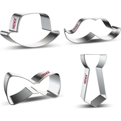 ZADE Fathers Day Cookie Cutters Necktie, Moustache Biscuit and Fondant Cutter - Stainless Steel