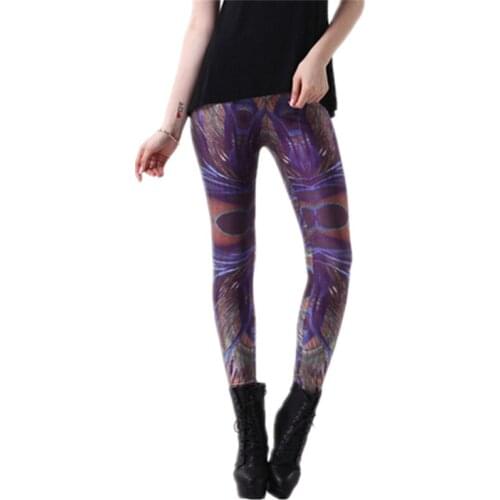 DOUBCHOW Womens Peacock Digital Printing Leggings Pants Maiden Spandex Shiny Stretchy Leggings Costume Skinny Footless Plus Size