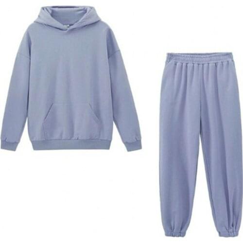 2021 Womens Autumn Winter New Hooded Sweater Jacket Plus Velvet Thick Two Piece Oversized Solid Color All March Pants Set