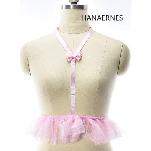 Women Pink Kawayi Gothic Lingerie Elastic Cage Harness Bra Bandage Lingerie Strappy Halter Bra Bustier Harness Tops Lingerie