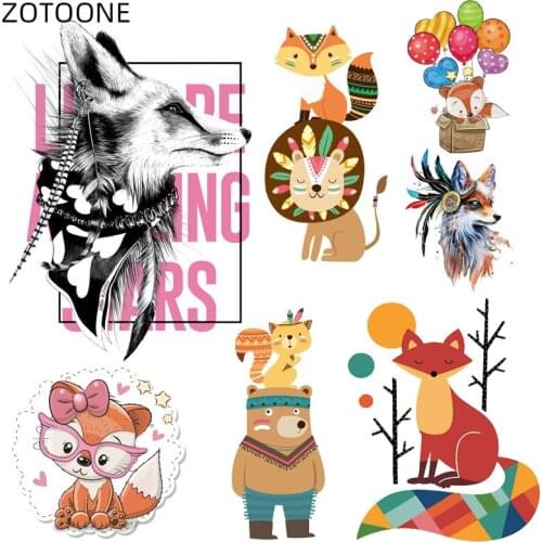 ZOTOONE Iron on Aniaml Patches for Kids Cute Fox Stickers for Clothing Heat Transfers Printed Thermo Patch for T-shirt Dresses D