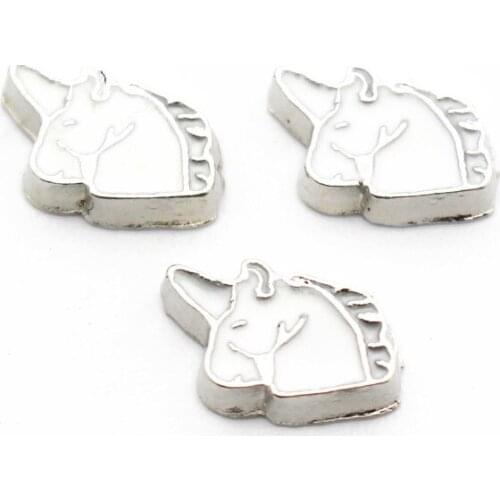 10pcs/lot Metal Enamel Unicorn Floating Charms For Living Glass Memory Floating Lockets Pendant Necklace Bracelet Jewelry