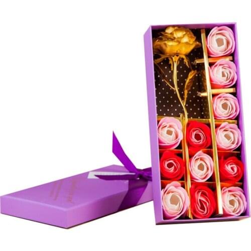 20 Set Romantic Rose Soap Flower Heads Foil Plated Gold Rose Artificial Flowers Box for Valentines Day Wedding Decoration Gift