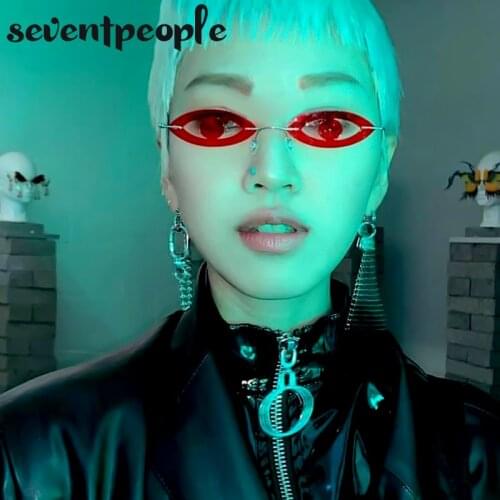 2020 Fashion Funny Small Eyes Rimless Sunglasses Women Trendy Hollow Frameless Oval Sun Glasses Ladies Steampunk Shades For Men