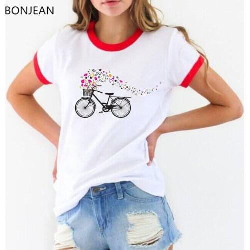 2019 summer top bicycle printed tshirt women clothes casual white t shirt female t-shirt tumblr tee shirt femme tee plus size