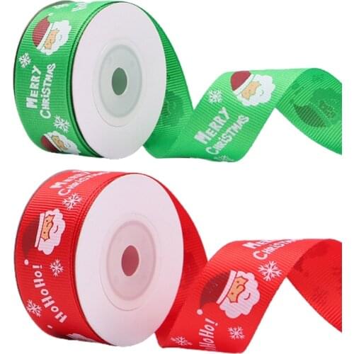 7 Rolls 10 Yards 25mm Santa Claus Printing Red Green Christmas Grosgrain Ribbon for DIY Gift Wrapping Xmas Decoration