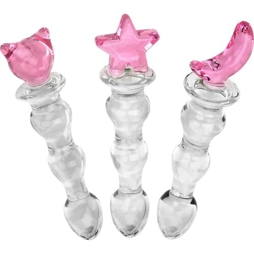 IKOKY Adult Sex Products Prostate Massage Anal Stimulation Crystal Glass Sex Toys for Women Bear Star Moon Anal Plug