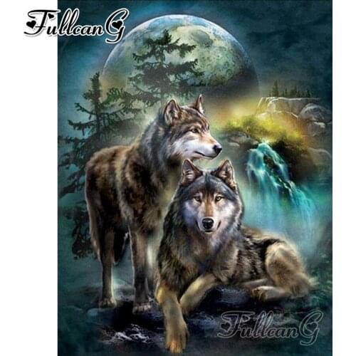 FULLCANG diy 5d diamond mosaic moon wolf diamond painting full square round drill diamond embroidery animals home decor FC2246