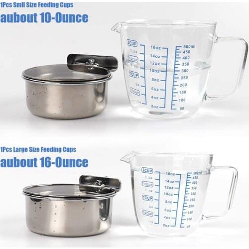 2-Pack Bird Parrot Feeding Cups with Clamp Stainless Steel Food Water Bowls Dish Feeder for Cockatiel, Conure, Budgies, Parakeet