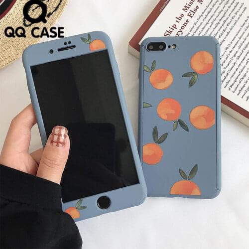 360 Degree Full Protection Hard PC Case For iPhone 5 5S SE 6S 7 8 Plus X XR XS Max XS Cute Orange Cover Capa With Glass Film