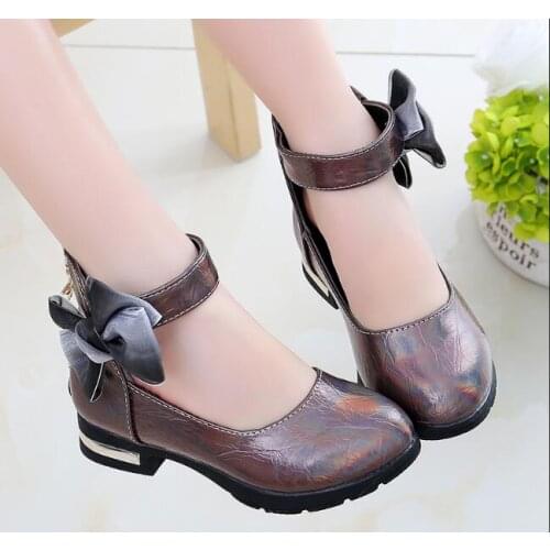 Spring autumn Pink Childrens Girls Leather Shoes Kids High Heeled Girls Princess Shoes For Party Wedding Big Girls Dress Shoes