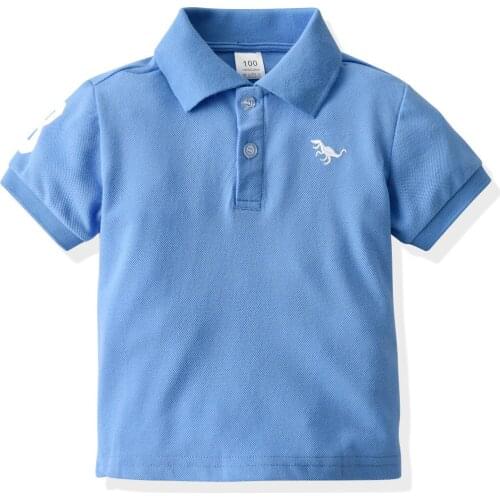 Kids Boys Blue Short Sleeve Polo Shirt Cute Dinosaur Kid Top Tee Cotton T-shirt