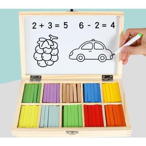 Kids Rectangle Wooden Math Arithmetic Sticks Building Blocks Puzzle Toddler Early Education Cognition Toy