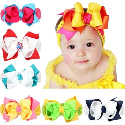 Double layer grosgrain ribbon bow with elastic headband boutique newborn soft headbands