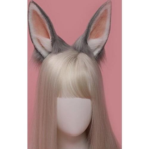 F3MD Lolita Plush Hair Hoop Rabbit Ears Headwear Furry Hairband Cute Headpiece Anime Kitty Fancy Dress Cosplay Accessories