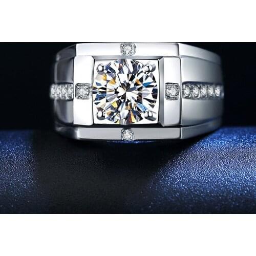 Male Luxury Opening Adjustable Ring 8MM Round White Zircon Engagement Promise Rings For Men Wedding Jewelry 2ct Crystal Stone