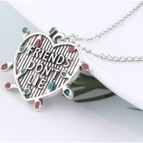 Stranger Things "Friends Don't Lie" Choker Necklace light bulb Letter Heart Pendant Necklace for Best friend Gift Jewelry