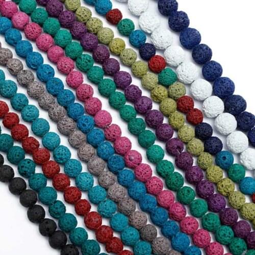 MINGXUAN Colorful Volcanic Lava Stone Round Loose beads Natural Stone Rock Ball Wholesale DIY For Jewelry Bracelet Making Gift