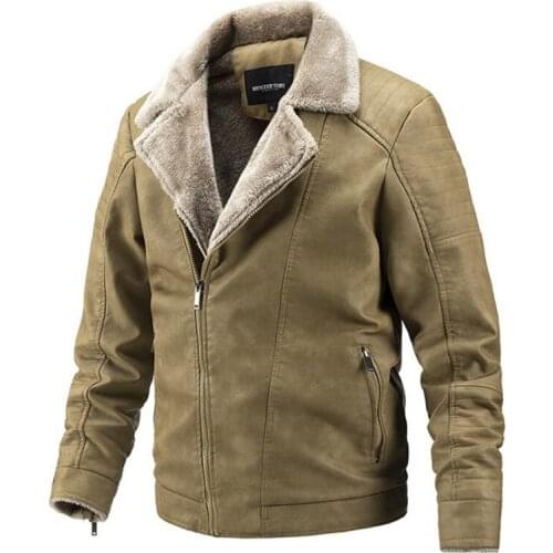 New Fleece Leather Jackets Men Casual Warm Outerwear Zipper PU Motorcycle Jacket Men New Winter Fur Collar Mens Jackets