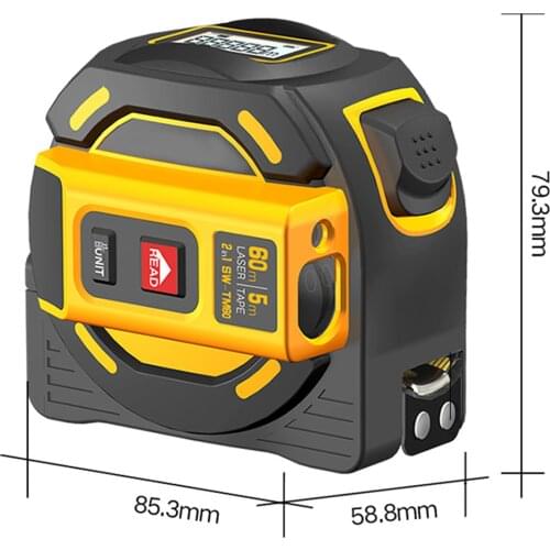 2-in-1 Laser Distance Tape 5M Measuring Tape 60M Laser Distance Meter with Digital Display Screwdriver for Construction